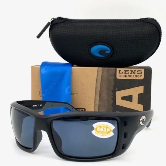 Costa Del Mar PERMIT Matte Black / Gray 580P  62mm Polarized Sunglasses - Picture 1 of 5